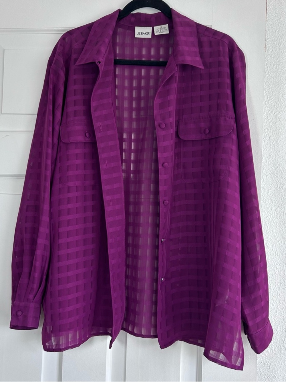 Liz Baker Sheer Button-Down Shirt in Deep Purple